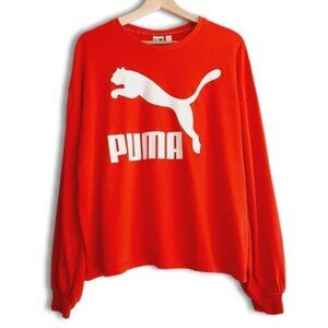PUMA Pink Relaxed Fit Crewneck Top Large Font Logo Decal Sz M